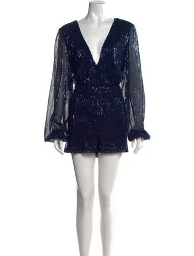 Pre-owned Ramy Brook Lace V-neck Romper W/ Tags In Blue
