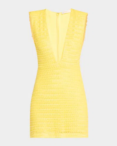 Ramy Brook Lacey Beaded Deep V-neck Mini Dress In Lemon Bead