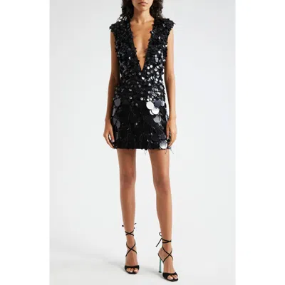 Ramy Brook Lacey Plunge Neck Paillette Minidress In Black Paillette