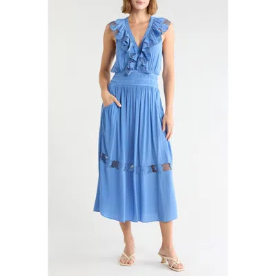 Ramy Brook Laila Ruffle Smocked Waist Maxi Dress In Blue