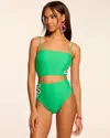 Ramy Brook Lainey Cutout High Waisted Bikini Bottom In Green Cutout