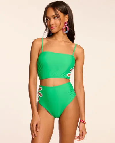 Ramy Brook Lainey Cutout High Waisted Bikini Bottom In Green Cutout