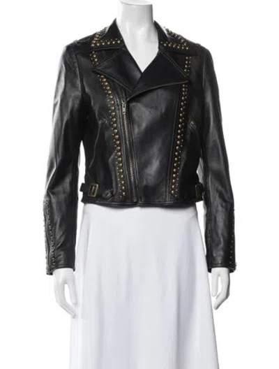 Pre-owned Ramy Brook Lamb Leather Biker Jacket In Black
