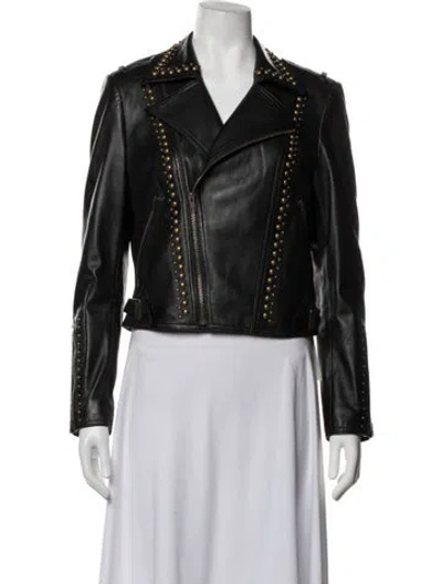 Pre-owned Ramy Brook Lamb Leather Biker Jacket In Black