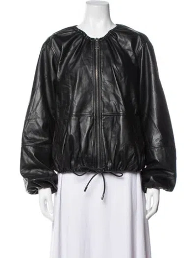 Pre-owned Ramy Brook Lamb Leather Biker Jacket In Black
