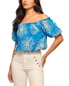 Ramy Brook Lana Embroidered Off-the-shoulder Top In Royale Blue Fleur