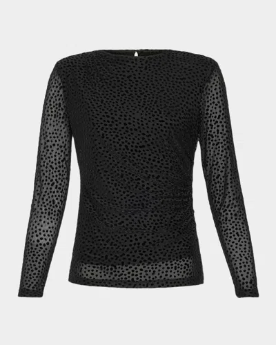 Ramy Brook Larry Flocked Dot Blouse In Black