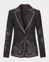 Ramy Brook Laura Embroidered Denim Blazer In Black