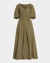 Ramy Brook Laura Puff-sleeve Midi Shirtdress In Green