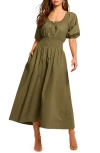 Ramy Brook Laura Puff-sleeve Midi Shirtdress In Green