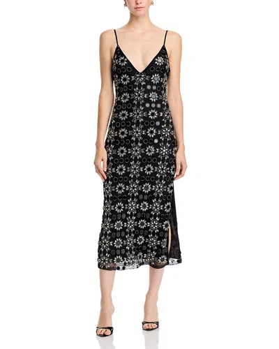 Ramy Brook Lauriane Embellished Midi Dress In Black Mirror Mesh