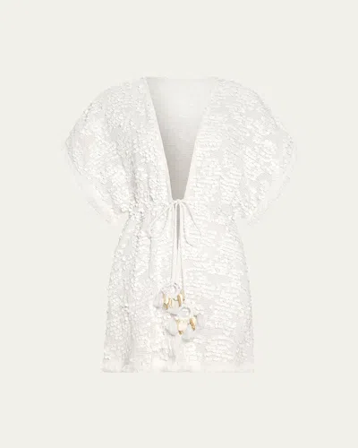 Ramy Brook Laurie Paillette Coverup Mini Dress In White Pail