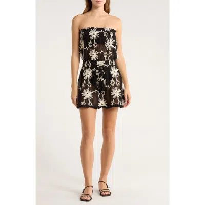 Ramy Brook Lauryn Floral Print Strapless Cover-up Dress In Black