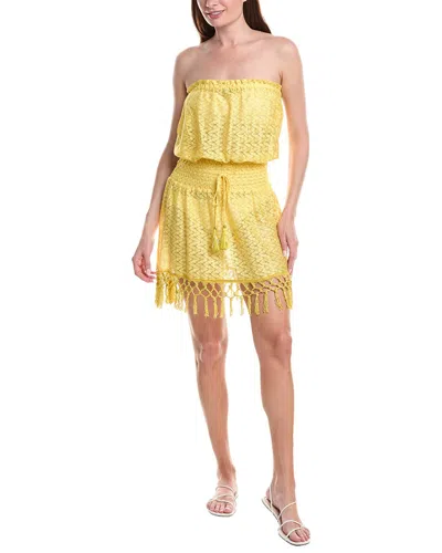 Ramy Brook Lauryn Strapless Crochet Mini Dress In Lemon Drop Zig Zag