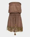 Ramy Brook Lauryn Strapless Crochet Mini Dress In Brown/gold Zig Zag