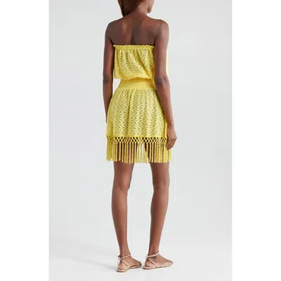 Ramy Brook Lauryn Strapless Fringe Hem Minidress In Lemon Drop Zig Zag