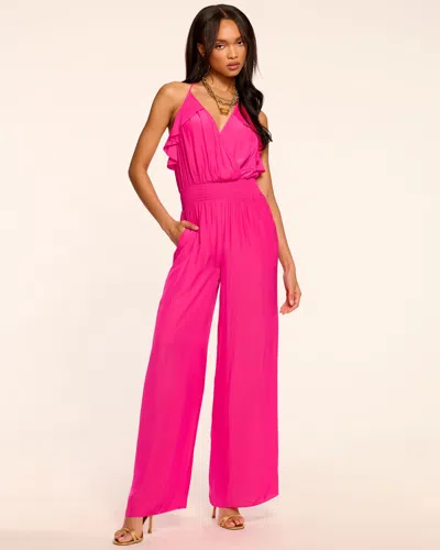 Ramy Brook Leilani V-neck Smocked Waist Jumpsuit In Pink Petunia