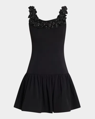 Ramy Brook Lenna Floral-embellished Mini Dress In Black Crepe