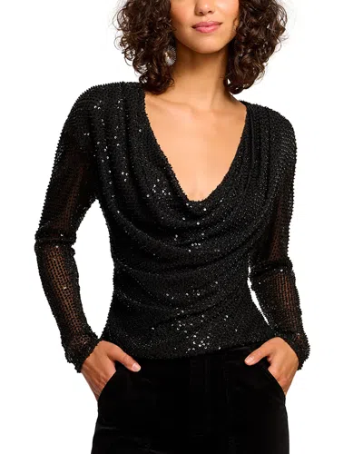 Ramy Brook Leon Beaded Cowlneck Top In Black Beaded Mesh