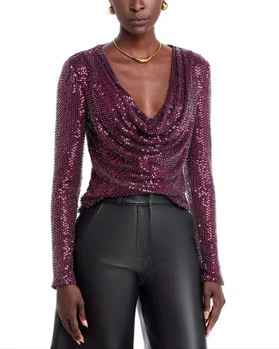 Ramy Brook Leon Beaded Cowlneck Top In Purple