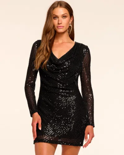 Ramy Brook Leon Beaded Sequin Cowl Neck Mini Dress In Black