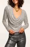 Ramy Brook Leon Sequined Cowl-neck Blouse In Dove Grey Beaded Mesh