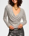 Ramy Brook Leon Sequined Cowl-neck Blouse In Dove Grey Beaded Mesh