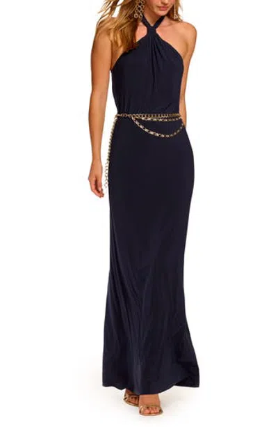 Ramy Brook Leora Maxi Halter Dress In Navy