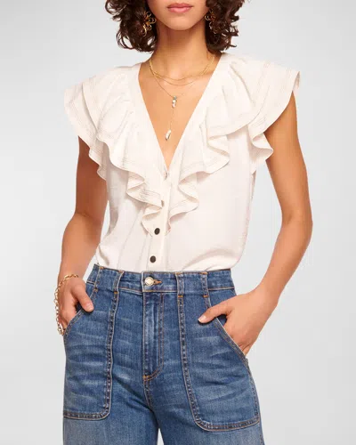 Ramy Brook Lettie Ruffle Button-front Blouse In Ivory