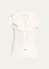 Ramy Brook Lettie Ruffle Button-front Blouse In Ivory