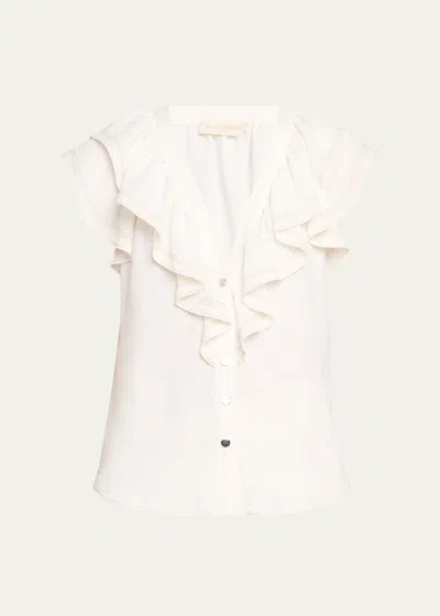 Ramy Brook Lettie Ruffle Button-front Blouse In White