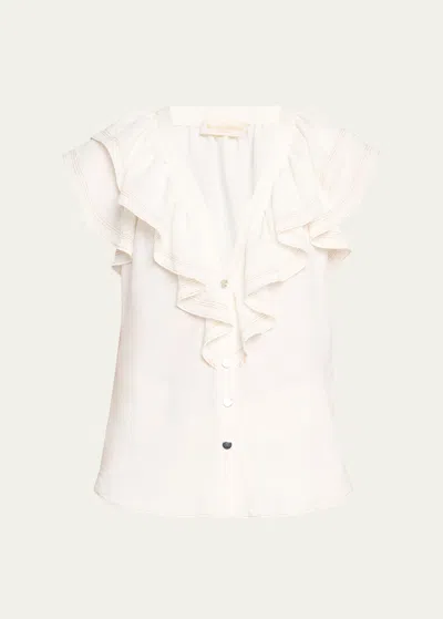 Ramy Brook Lettie Ruffle Button-front Blouse In Ivory