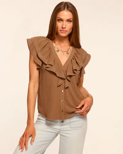 Ramy Brook Lettie Stitched Ruffle Short Sleeve Blouse