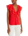 Ramy Brook Lettie Ruffle Detail Button-up Shirt In Flame