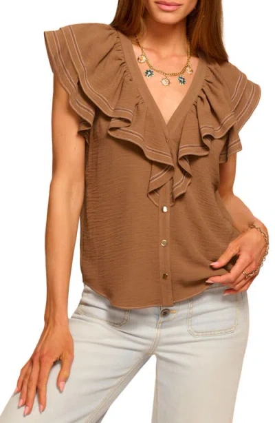RAMY BROOK RAMY BROOK LETTIE TOPSTITCH RUFFLE DETAIL TOP