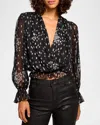 Ramy Brook Levi Dot Semi-sheer Blouse In Black Dot