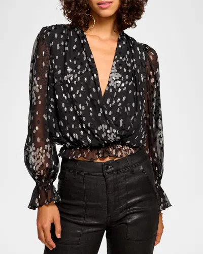 Ramy Brook Levi Dot Semi-sheer Blouse In Magenta Dot