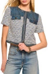 Ramy Brook Libby Tweed Short Sleeve Jacket In Indigo Tweed