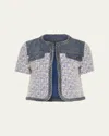 Ramy Brook Libby Tweed Short Sleeve Jacket In Indigo Tweed