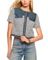 Ramy Brook Libby Tweed Short Sleeve Jacket In Indigo Tweed