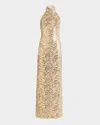 Ramy Brook Liliane Sequined Gown In Gold Swirl