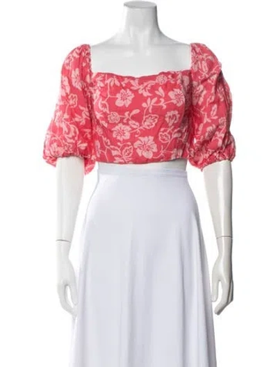 Pre-owned Ramy Brook Linen Floral Print Crop Top W/ Tags In Orange
