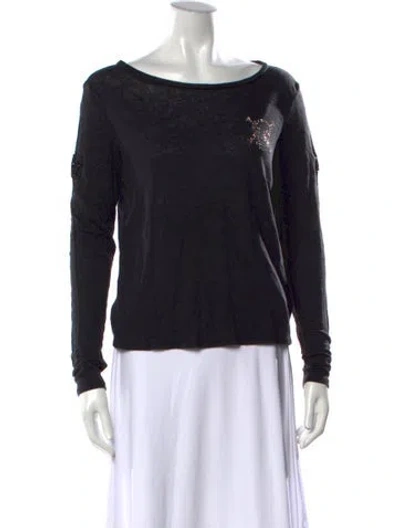 Pre-owned Ramy Brook Linen Graphic Print Top In Black