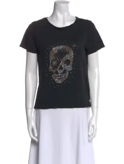 Pre-owned Ramy Brook Linen Graphic Print T-shirt In Black