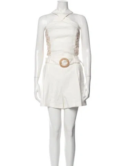 Pre-owned Ramy Brook Linen Halterneck Romper W/ Tags In White
