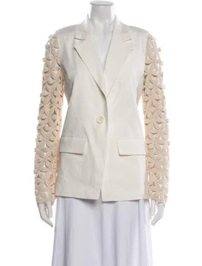 Pre-owned Ramy Brook Linen Printed Blazer In Neutral