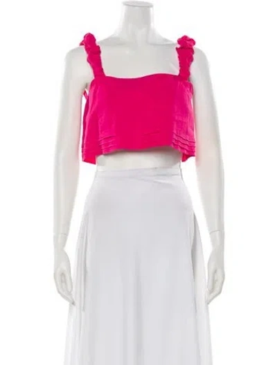 Pre-owned Ramy Brook Linen Square Neckline Crop Top In Pink