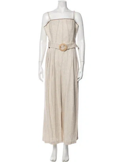 Pre-owned Ramy Brook Linen Square Neckline Jumpsuit W/ Tags In Neutrals