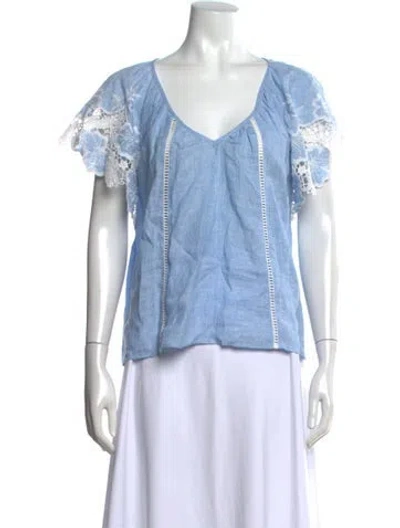 Pre-owned Ramy Brook Linen V-neck Blouse In Blue