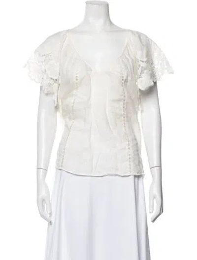 Pre-owned Ramy Brook Linen V-neck Blouse In White